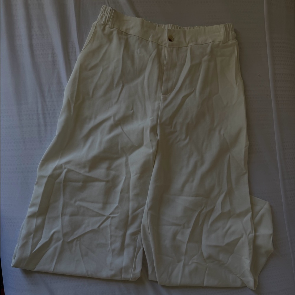 Cream Wide-Leg Pull-On Trousers